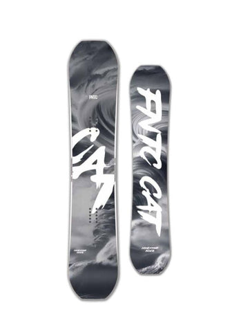 Two snowboard decks with a brand logo on a white background